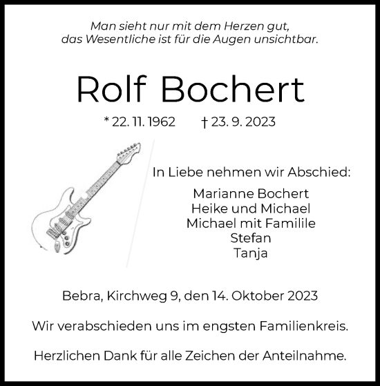 Todesanzeige von Rolf Bochert von HNA