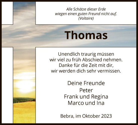 Todesanzeige von Thomas  von HNA