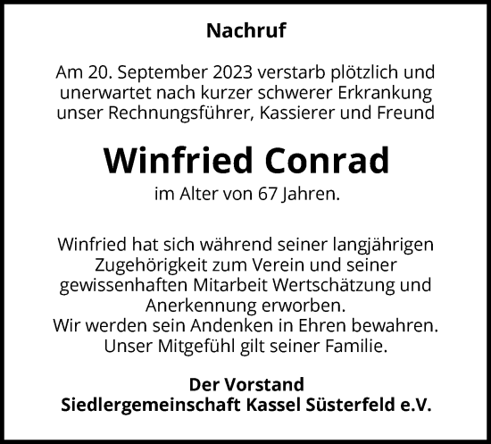 Todesanzeige von Winfried Conrad von HNA