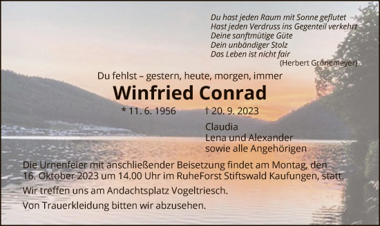 Todesanzeige von Winfried Conrad von HNA