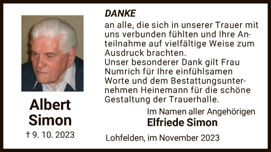 Todesanzeige von Albert Simon von HNA