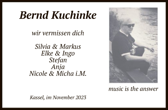 Todesanzeige von Bernd Kuchinke von HNA