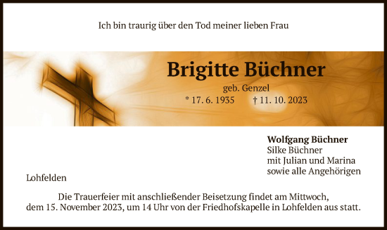 Todesanzeige von Brigitte Büchner von HNA