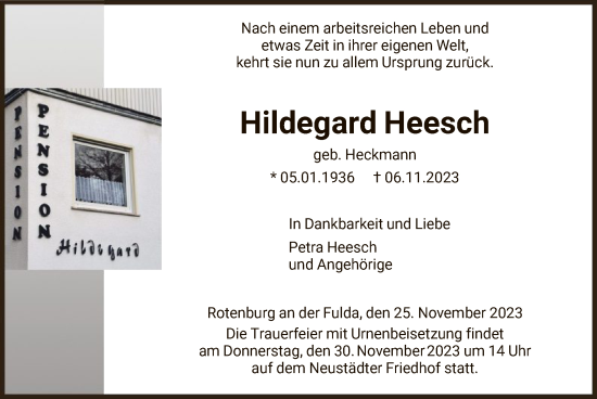Todesanzeige von Hildegard Heesch von HNAHNA