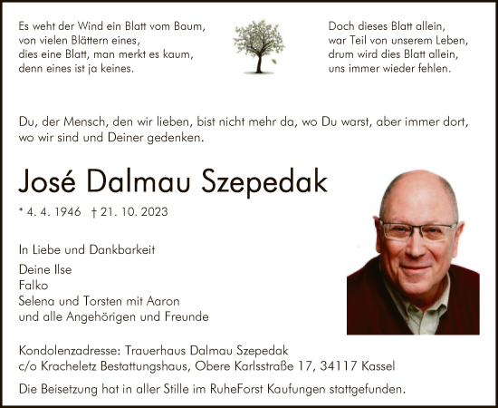 Todesanzeige von Jose Dalmau Szepedak von HNA