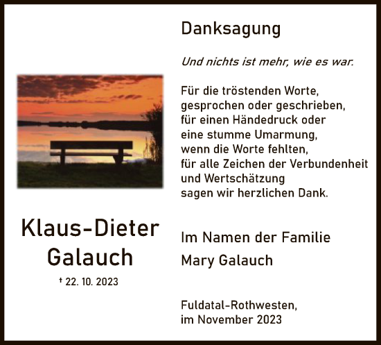 Todesanzeige von Klaus-Dieter Galauch von HNA