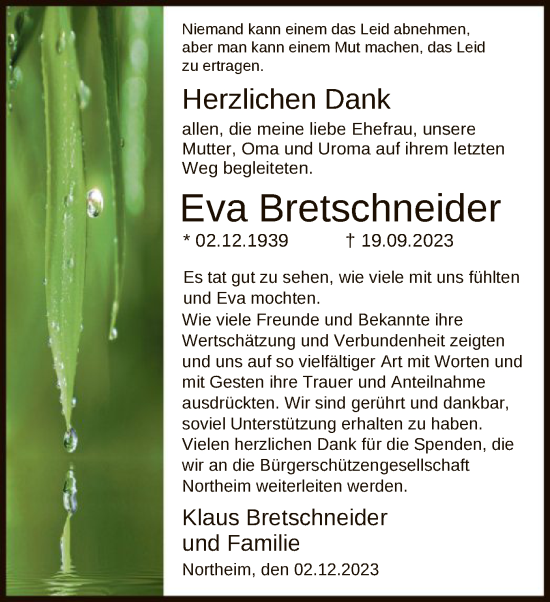 Todesanzeige von Eva Bretschneider von HNA