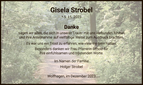 Todesanzeige von Gisela Strobel von HNA