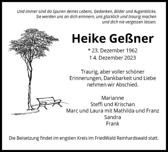 Todesanzeige von Heike Geßner von HNAHNA