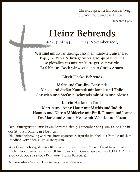 Todesanzeige von Heinz Behrends von HNA