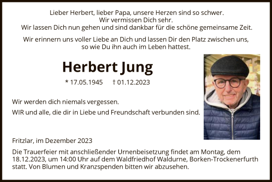 Todesanzeige von Herbert Jung von HNA