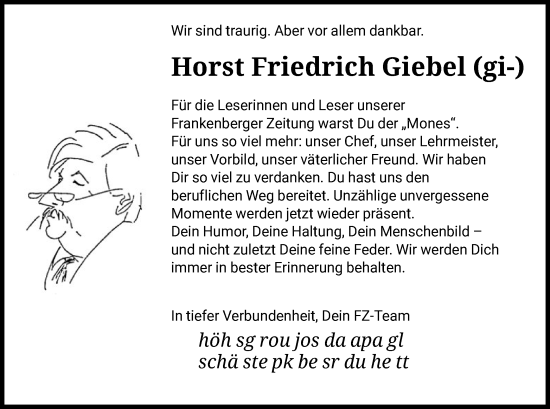 Todesanzeige von Horst Friedrich Giebel von HNA