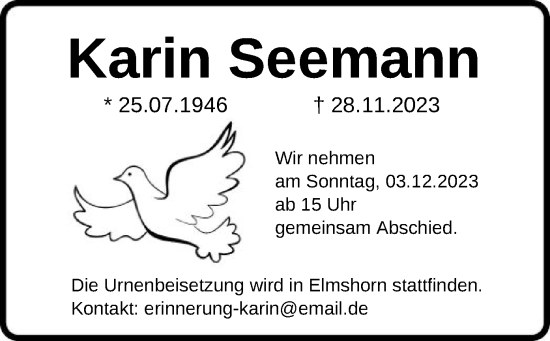 Todesanzeige von Karin Seemann von HNAHNA
