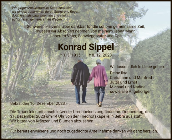 Todesanzeige von Konrad Sippel von HNA