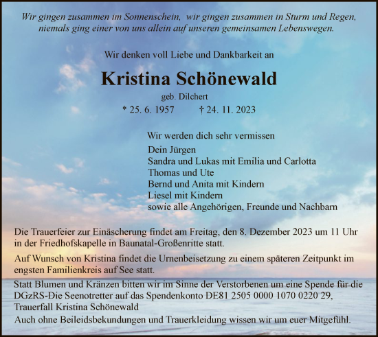 Todesanzeige von Kristina Schönewald von HNA