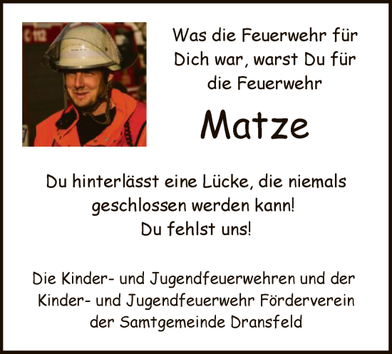 Todesanzeige von Matze  von HNA