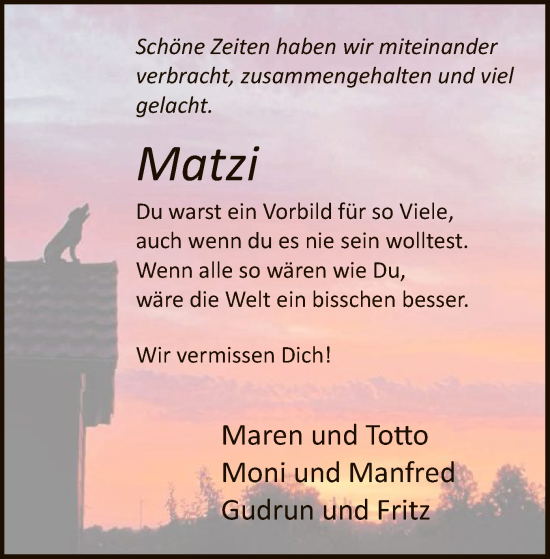 Todesanzeige von Matzi  von HNA
