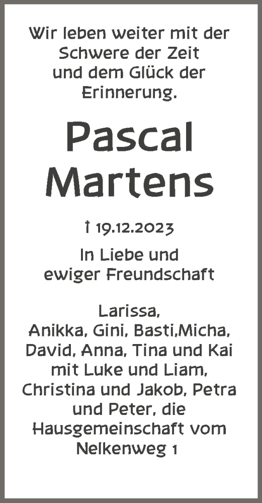 Todesanzeige von Pascal Martens von HNA