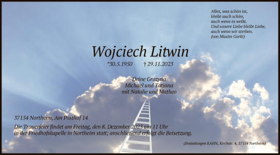 Todesanzeige von Wojciech Litwin von HNA