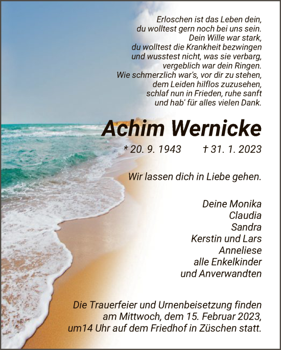 Todesanzeige von Achim Wernicke von HNA