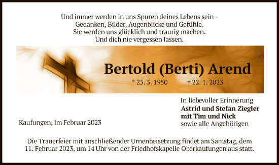 Todesanzeige von Bertold Arend von HNA