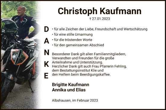 Todesanzeige von Christoph Kaufmann von HNA