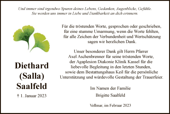 Todesanzeige von Diethard Saalfeld von HNA