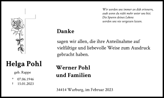 Todesanzeige von Helga Pohl von HNA
