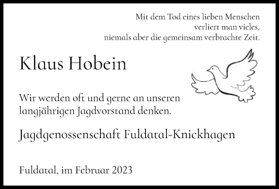 Todesanzeige von Klaus Hobein von HNA