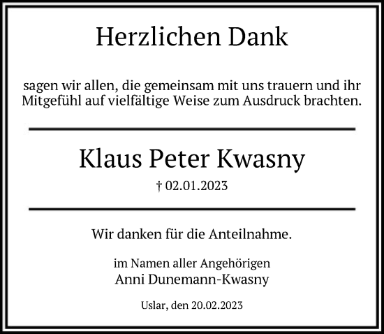 Todesanzeige von Klaus Peter Kwasny von HNA