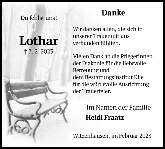 Todesanzeige von Lothar  von HNA