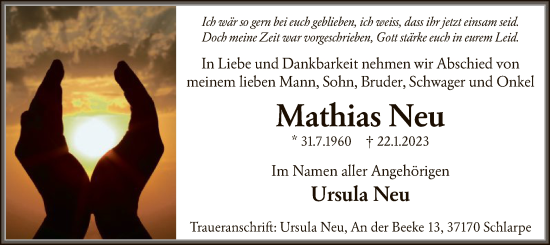 Todesanzeige von Mathias Neu von HNA