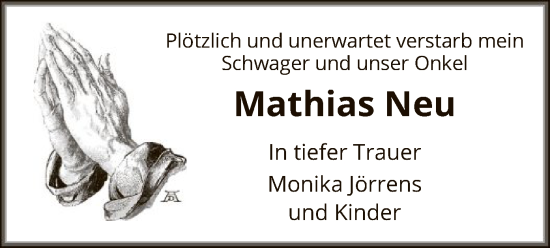 Todesanzeige von Mathias Neu von HNA