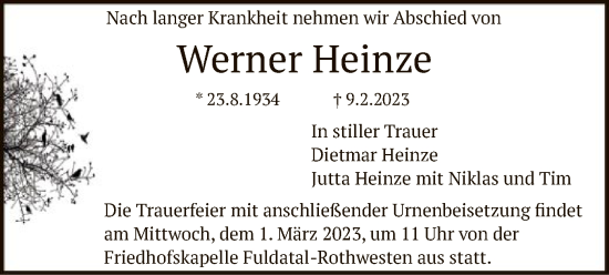Todesanzeige von Werner Heinze von HNA