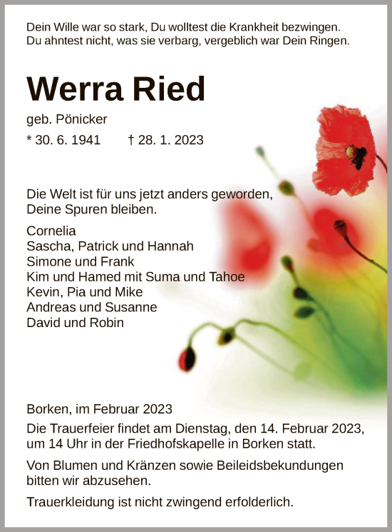 Todesanzeige von Werra Ried von HNA