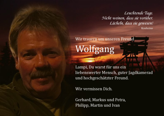 Todesanzeige von Wolfgang  von HNA