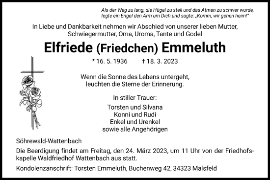 Todesanzeige von Elfriede Emmeluth von HNA