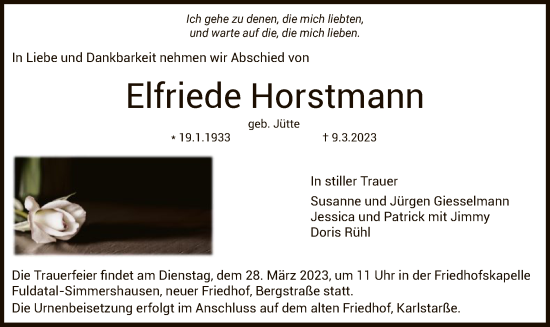 Todesanzeige von Elfriede Horstmann von HNA