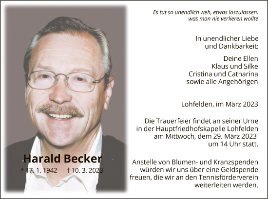 Todesanzeige von Harald Becker von HNA