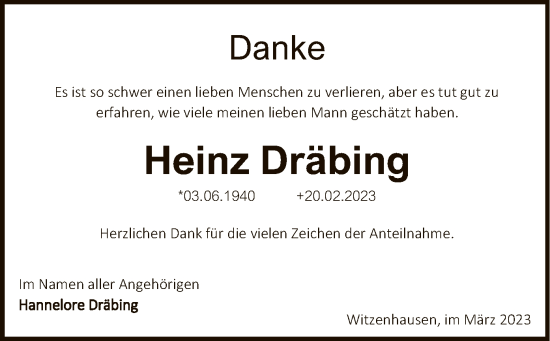 Todesanzeige von Heinz Dräbing von HNA