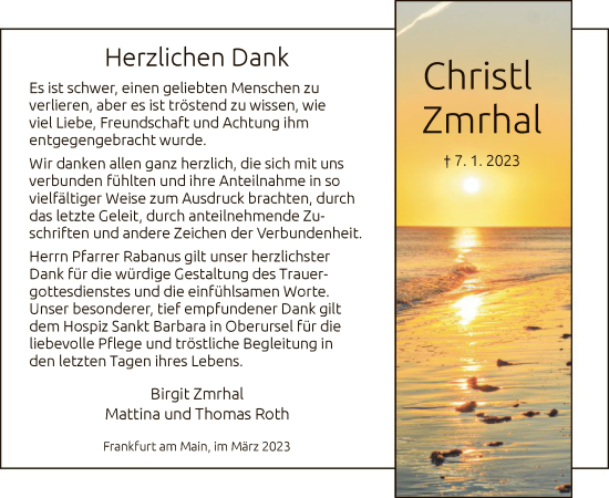 Todesanzeige von Herzlichen Dank  von HNA