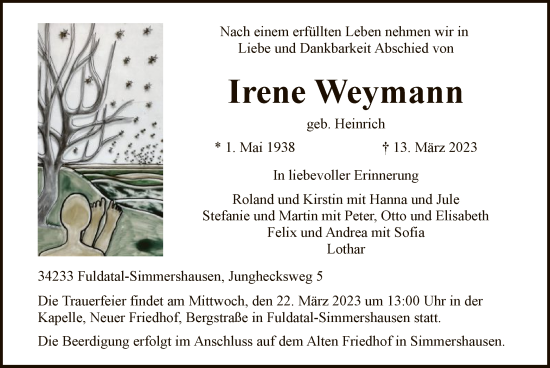 Todesanzeige von Irene Weymann von HNA