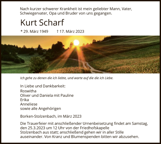 Todesanzeige von Kurt Scharf von HNA