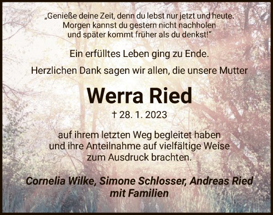 Todesanzeige von Werra Ried von HNA