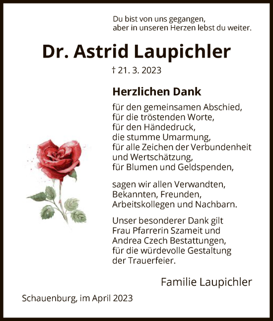 Todesanzeige von Astrid Laupichler von HNA