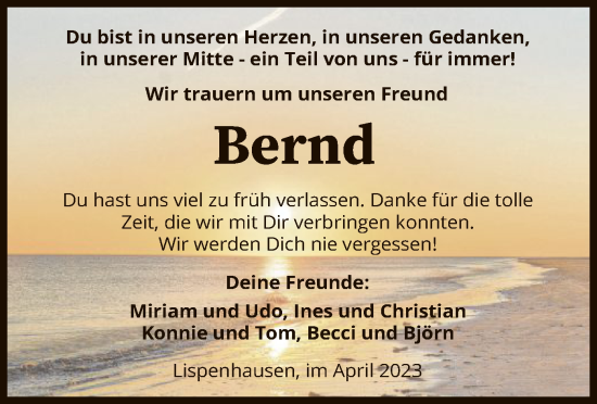 Todesanzeige von Bernd  von HNA