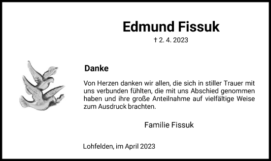 Todesanzeige von Edmund Fissuk von HNA