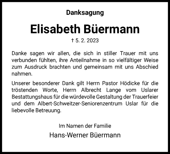 Todesanzeige von Elisabeth Büermann von HNA