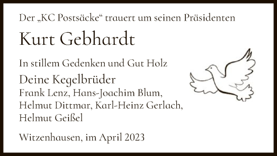 Todesanzeige von Kurt Gebhardt von HNA