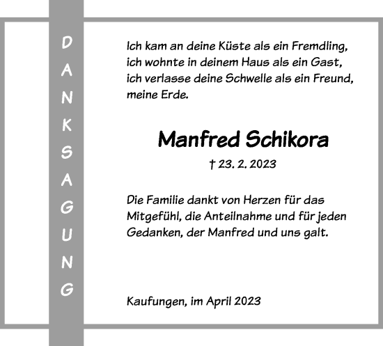 Todesanzeige von Manfred Schikora von HNA